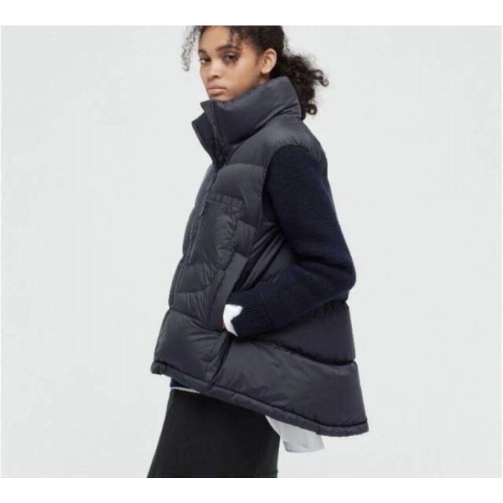 UNIQLO +J Jil Sander Goose Down Puffer Vest Womens Size XL Black Oversized
